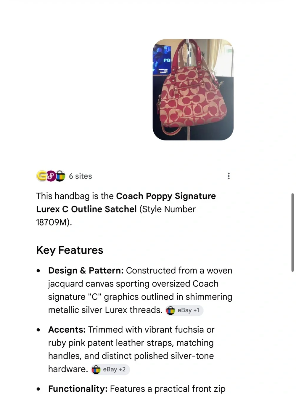 Coach #178 Poppy Signature Lurex C Outline Satchel/Crossbody